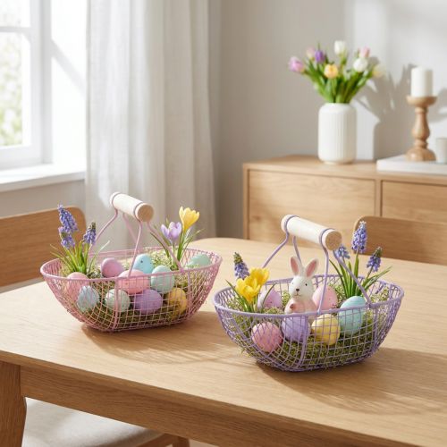 Wire basket with wooden handle, ideal for modern living and stylish decoration, 17cm, 6 pieces | Floristik24.ie