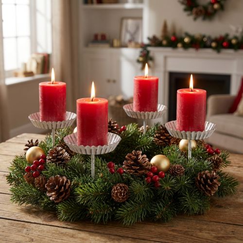 Candle holder for sticking white cake tin Ø10cm 4pcs | Floristik24.ie