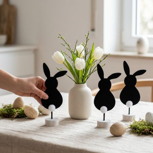 Stand Table Decoration Easter Bunny Felt Black 28.5cm 4 Pcs | Floristik24.ie
