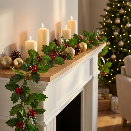 Christmas garland artificial holly Ilex garland 160cm | Floristik24.ie
