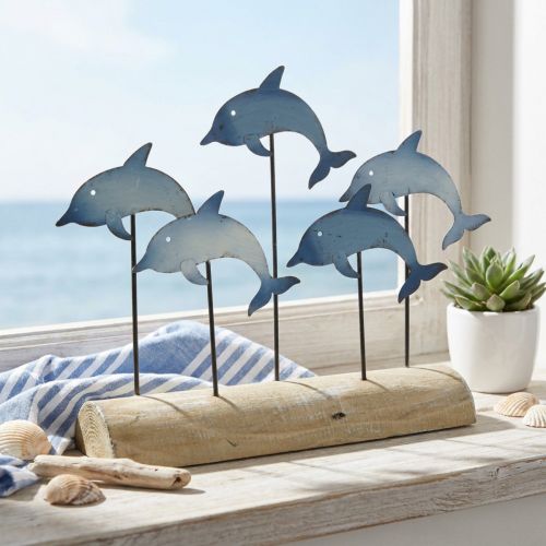 Dolphins to set, sea decoration, maritime metal decoration H24.5cm L32.5cm | Floristik24.ie