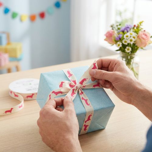 Product Decorative ribbon with dachshund motif, gift ribbon, 15mm wide, 18m long