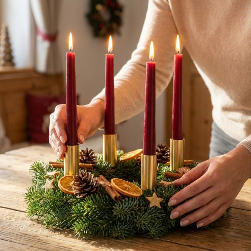 Candle holder for taper candles narrow gold Ø2.2cm H15cm 4pcs | Floristik24.ie