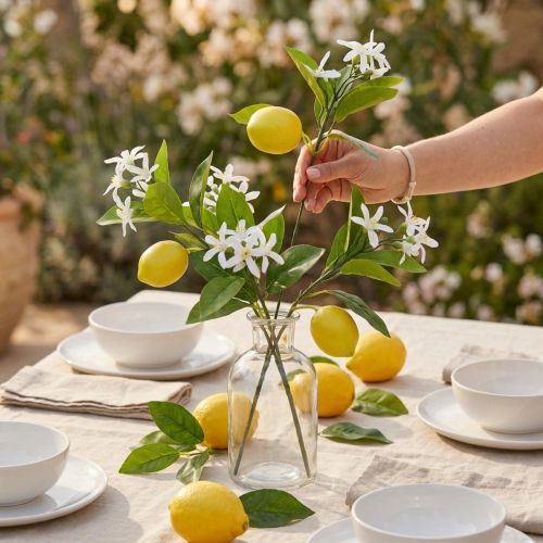 Product Deco branch lemon and flowers artificial branch summer decoration 26cm 4pcs