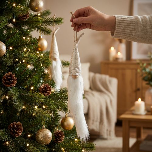 Gnome with pointed hat, for hanging, cream, 48cm L57cm, 3 pieces | Floristik24.ie