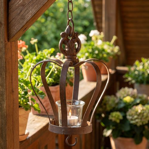 Metal crown to hang with hook rusty brown Ø11cm H17cm | Floristik24.ie