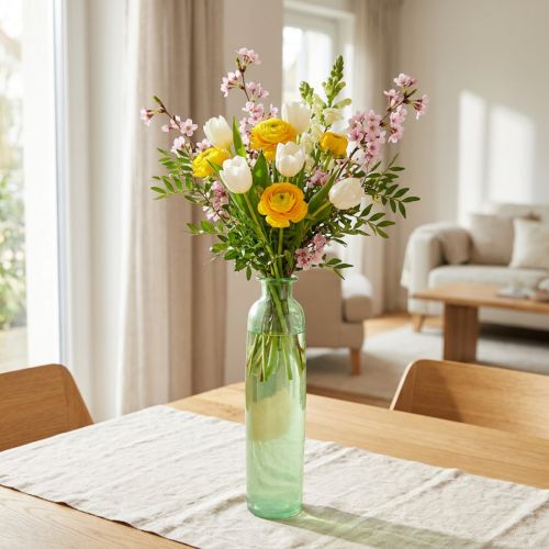 Glass flower vase, decorative vase in green, high, Ø6.5cm, H30cm | Floristik24.ie