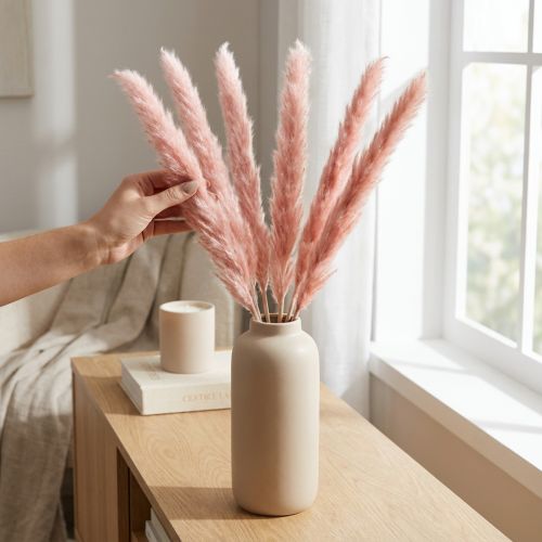 Pink Pampas Grass Dried Flowers Natural Decoration 65-75cm 6 pcs | Floristik24.ie