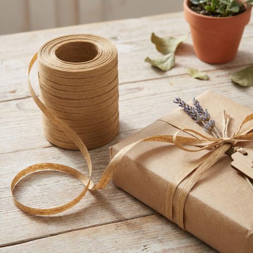Product Brown gift ribbon, curled ribbon, sustainable craft supplies, 10mm x 100cm