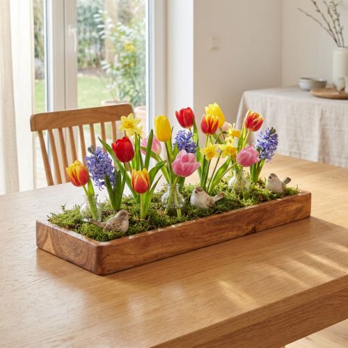 Rectangular wooden tray made of oiled acacia wood, 40x15x4cm | Floristik24.ie