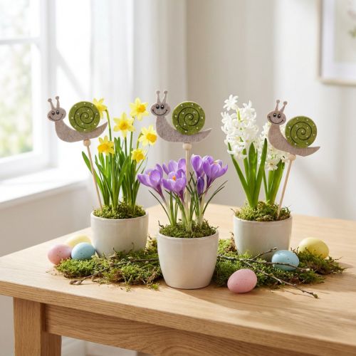 Product Flower Pot Stakes Funny Snails Felt Green Grey 6.5cm 12pcs