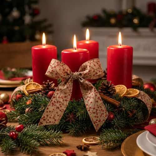 Product Decorative ribbon branches with red glitter berries, 40mm x 15m