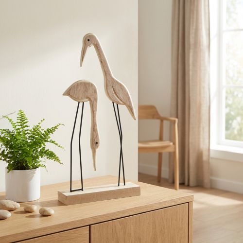 Couple of cranes Wooden standing figurines 27.5×13cm 2 pcs | Floristik24.ie