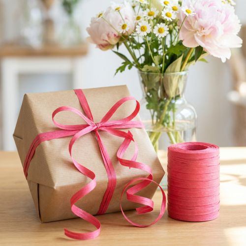 Product Curly ribbon, sustainable gift ribbon, pink, 10mm, 100m