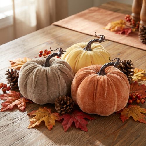 Pumpkin decoration, autumn, yellow, brown, orange, Ø13cm, H11.5cm, 3 pieces | Floristik24.ie