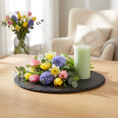 Natural Slate Plate Round Stone Tray Black Ø15cm 6 pcs | Floristik24.ie
