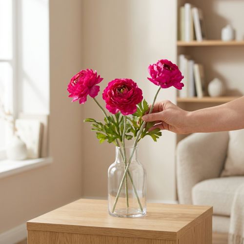 Artificial ranunculus as a single flower for timeless and versatile interior design, 51cm, 3 pieces | Floristik24.ie