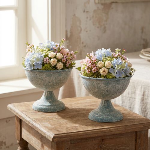 Product Cup Bowl Small Metal Blue White Antique Ø12cm H10.5cm 2pcs