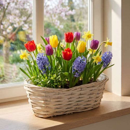 Wicker basket, white washed, planting basket, 38×18×12cm | Floristik24.ie