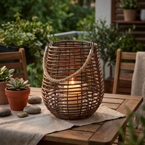 Decorative lantern Basket with handle Tealight holder in basket Ø23cm H27cm | Floristik24.ie