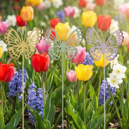 Garden stake butterfly metal three-colored L25cm 6pcs | Floristik24.ie