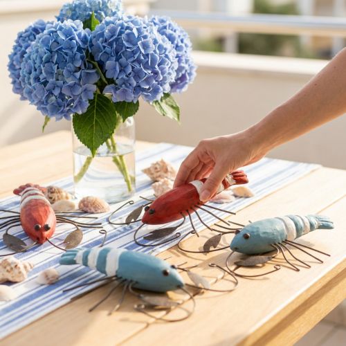 Lobster wood and metal maritime decoration red/blue L16cm 4pcs | Floristik24.ie