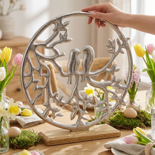 Table decoration spring, decorative ring bird deco silver H37.5cm | Floristik24.ie