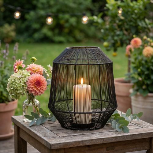 Black Decorative Lantern Wire Basket Modern style Ø24cm H28cm | Floristik24.ie
