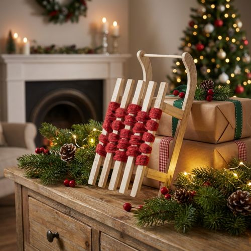 Decorative sleigh wooden Christmas sleigh L42×W17×H12cm | Floristik24.ie