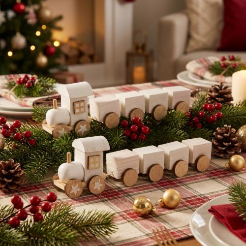 Wooden train deco Christmas train white L20cm H6cm 2pcs | Floristik24.ie