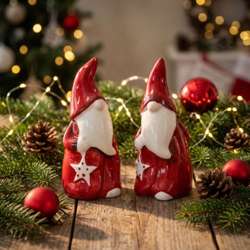Santa Claus figure Nicholas red, white ceramic H13.5cm 2pcs | Floristik24.ie