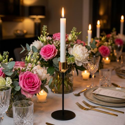 Candle holder gold / black, candlestick made of metal H29cm Ø2.2cm | Floristik24.ie