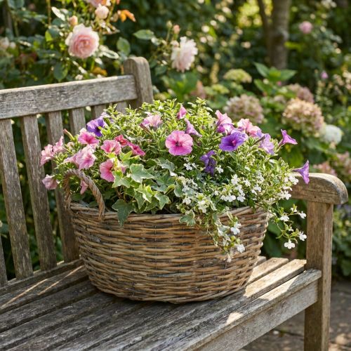 Large wicker basket with handles, natural white, XL planter in country style, decorative basket for plants & storage, Ø51cm | Floristik24.ie