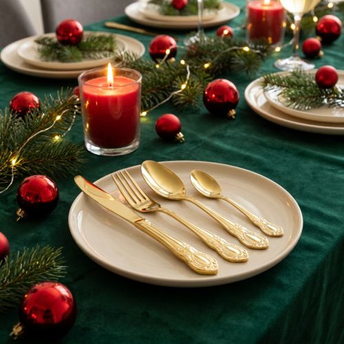Product Gold cutlery set, 16 pieces, in a cardboard box