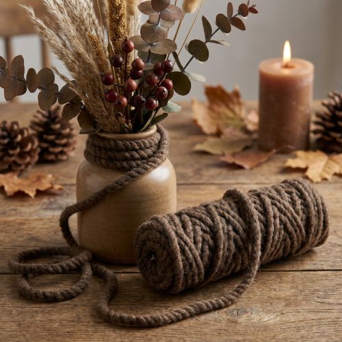 Product Fluffy Mirabell wool cord, brown, 25m decorative ribbon for floristry and crafts