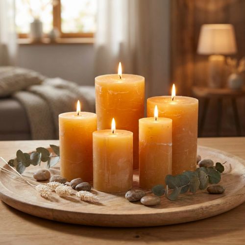 Solid coloured candles Honey colours Various sizes | Floristik24.ie