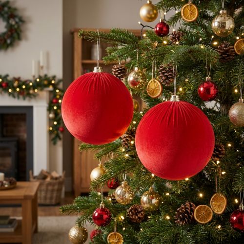Product Red Velvet Christmas Ball, Large Decorative Ball for Hanging, 25cm, 2 Pieces