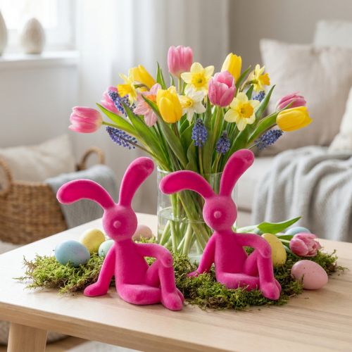 Decorative Sitting Bunny Spring décor and Easter highlight for living room shop or office 22cm 2 pieces | Floristik24.ie
