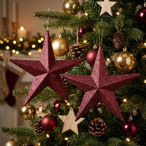 Decorative hanger glitter star burgundy 21cm 2pcs | Floristik24.ie