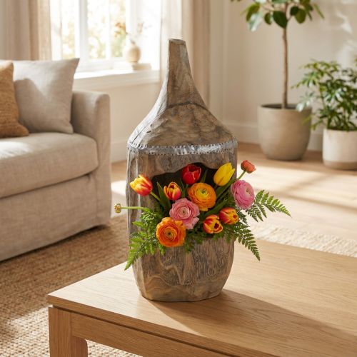 Decorative sculpture Paulownia wood Ø15cm H39cm | Floristik24.ie