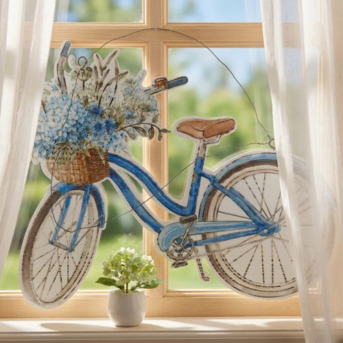 Deco sign wood bicycle summer deco sign to hang blue, white 31 × 25cm | Floristik24.ie