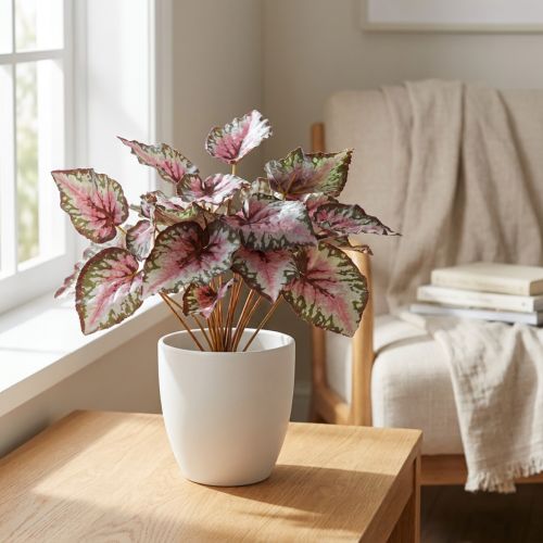 Artificial begonia bush green, violet 34cm | Floristik24.ie