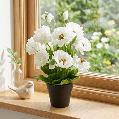 Poppy in a pot white silk flowers floral decoration | Floristik24.ie