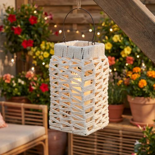 Hanging lantern, summer decoration, lantern, macramé H35.5cm W19cm | Floristik24.ie