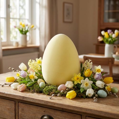 Product Easter egg decoration egg plastic light yellow flocked 25cm