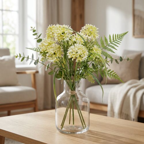 Artificial flowers white allium decoration ornamental onions 34cm 3pcs in bunch | Floristik24.ie