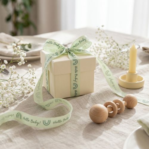 Product Gift ribbon Hello Baby decorative ribbon christening green 25mm 16m