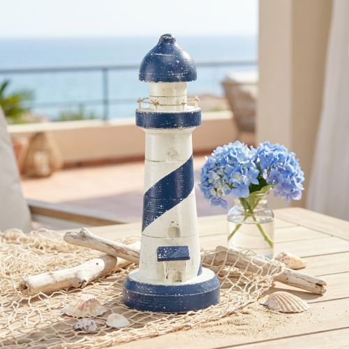 Lighthouse Maritime Table Decoration Blue White Ø10.5cm H28.5cm | Floristik24.ie