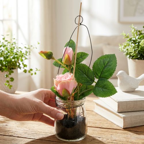 Rose in glass pink H23cm | Floristik24.ie