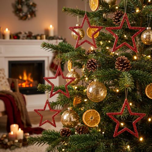 Decoration Stars Red Glitter Small Christmas Stars 4.5cm 120 pcs | Floristik24.ie